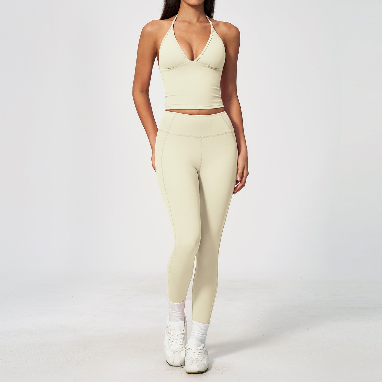 New Sports Set, Halter Open Back Shock-Absorbing & Bust Support High-Stretch Tummy Control Hip Lifting Yoga Outfit for Women