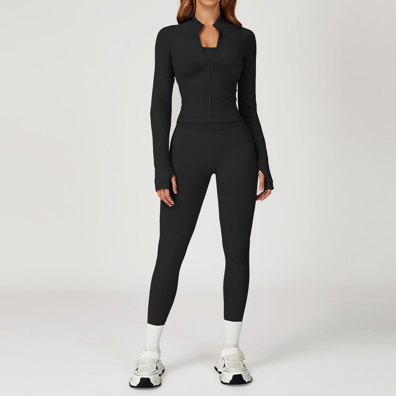 Seamless stand collar zipper yoga coat tight fit quick dry outdoor leisure sports running yoga suit