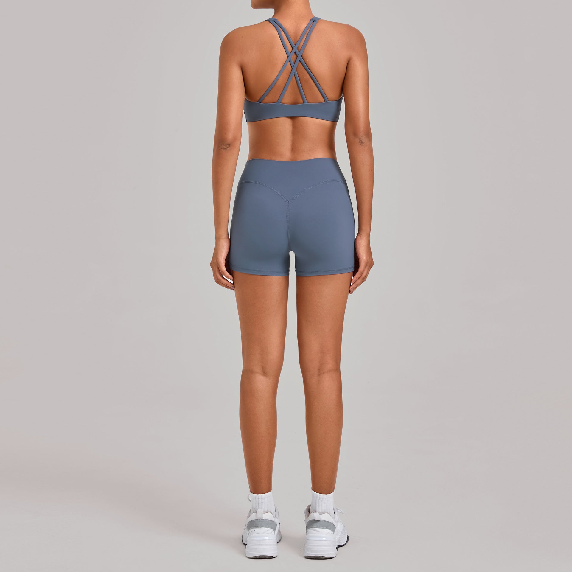Cross back yoga suit tight fit quick dry fitness suit detachable chest pad sports shorts suit