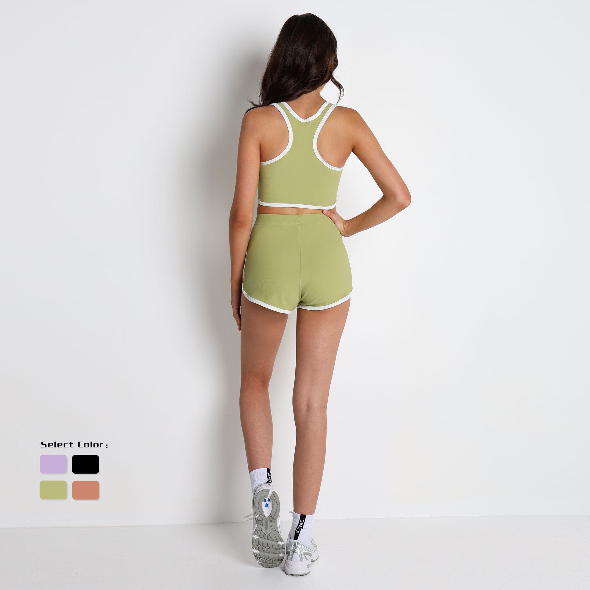 Ribbed Tank Top with Built-in Bra & Color-blocked Shorts, 2-Piece Yoga & Activewear Set