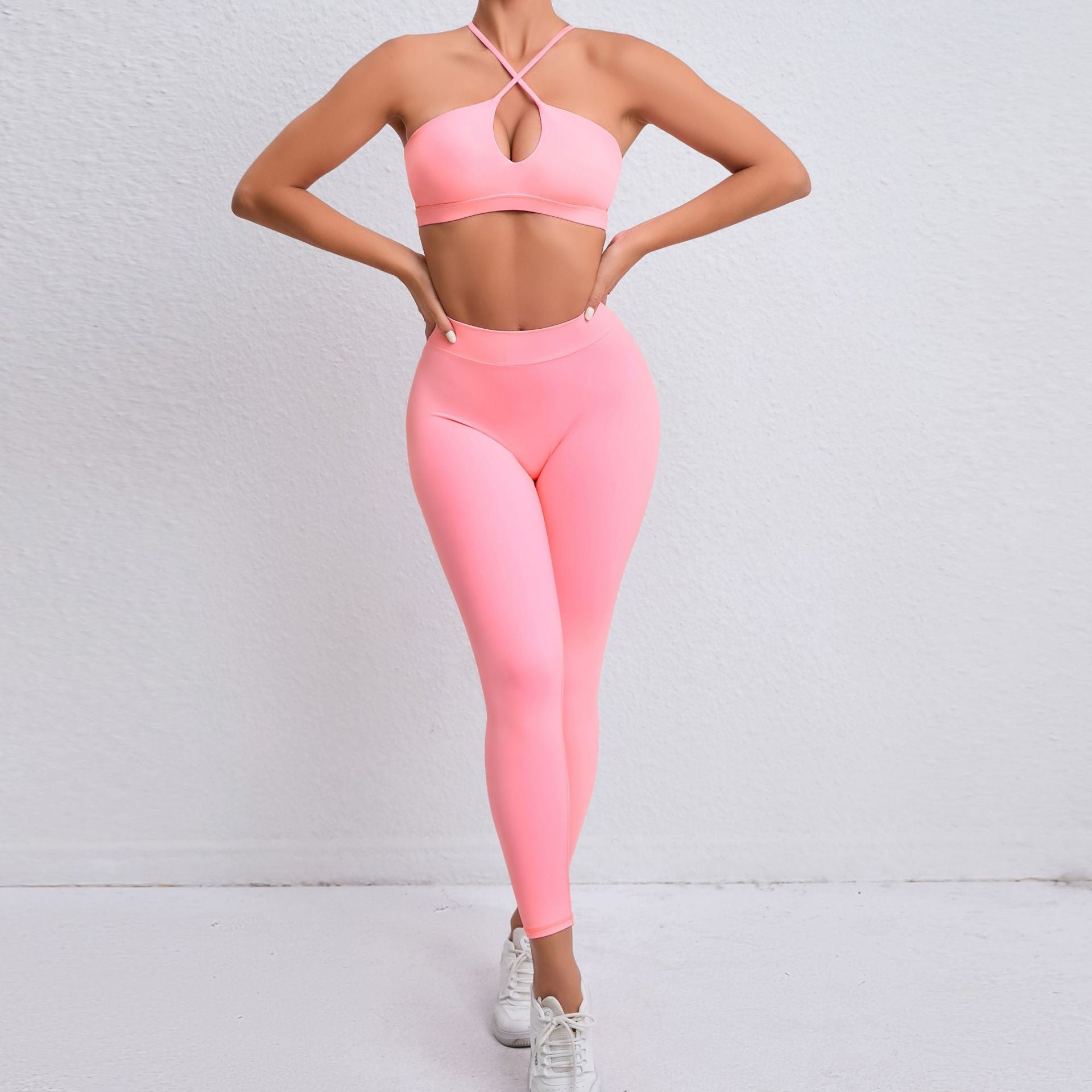 Nude yoga dress cross back sports fitness two-piece set 5 colors