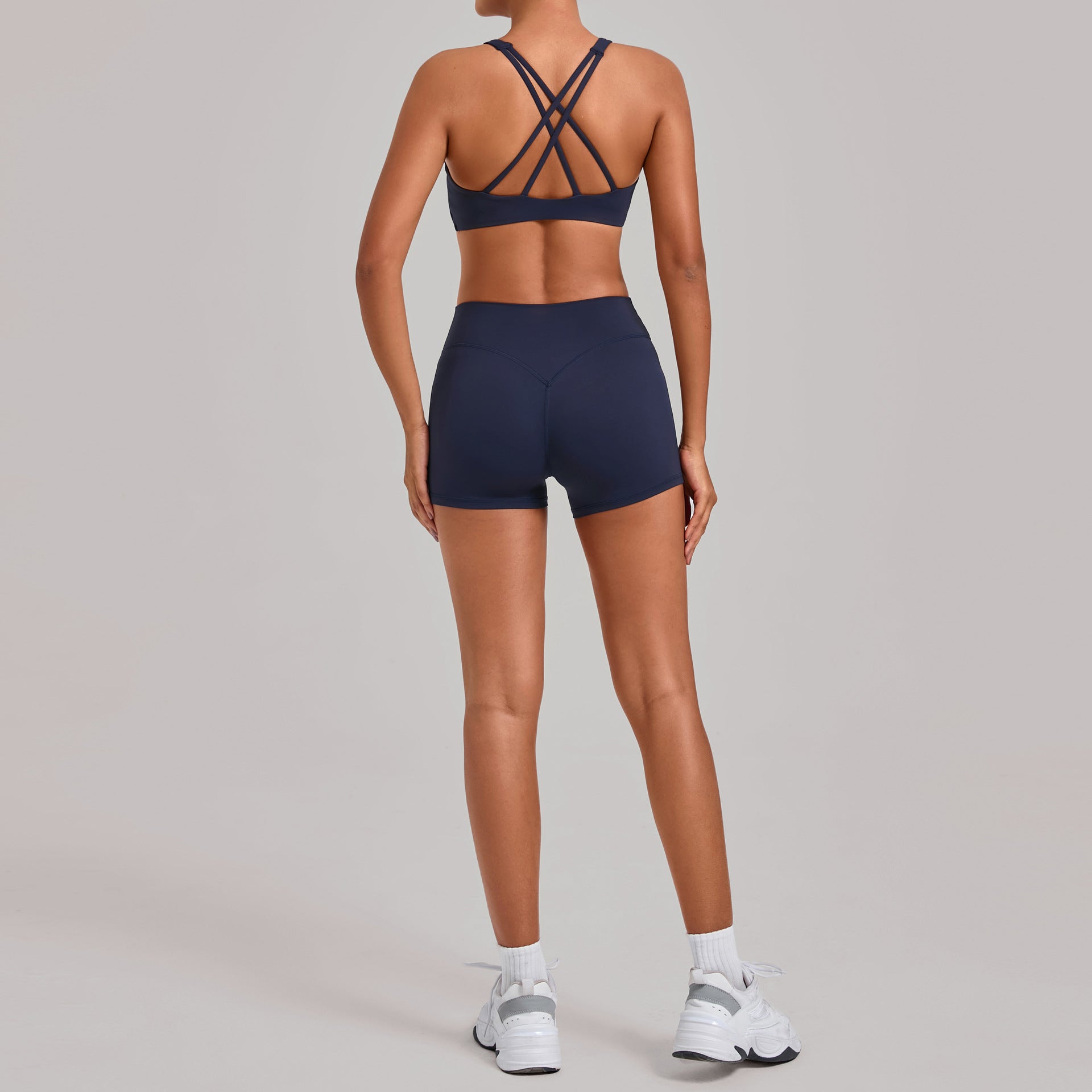 Cross back yoga suit tight fit quick dry fitness suit detachable chest pad sports shorts suit