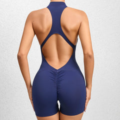 Tight zipper sports yoga pants Peach hip one-piece quick dry pleated fitness jumpsuit 7 colors