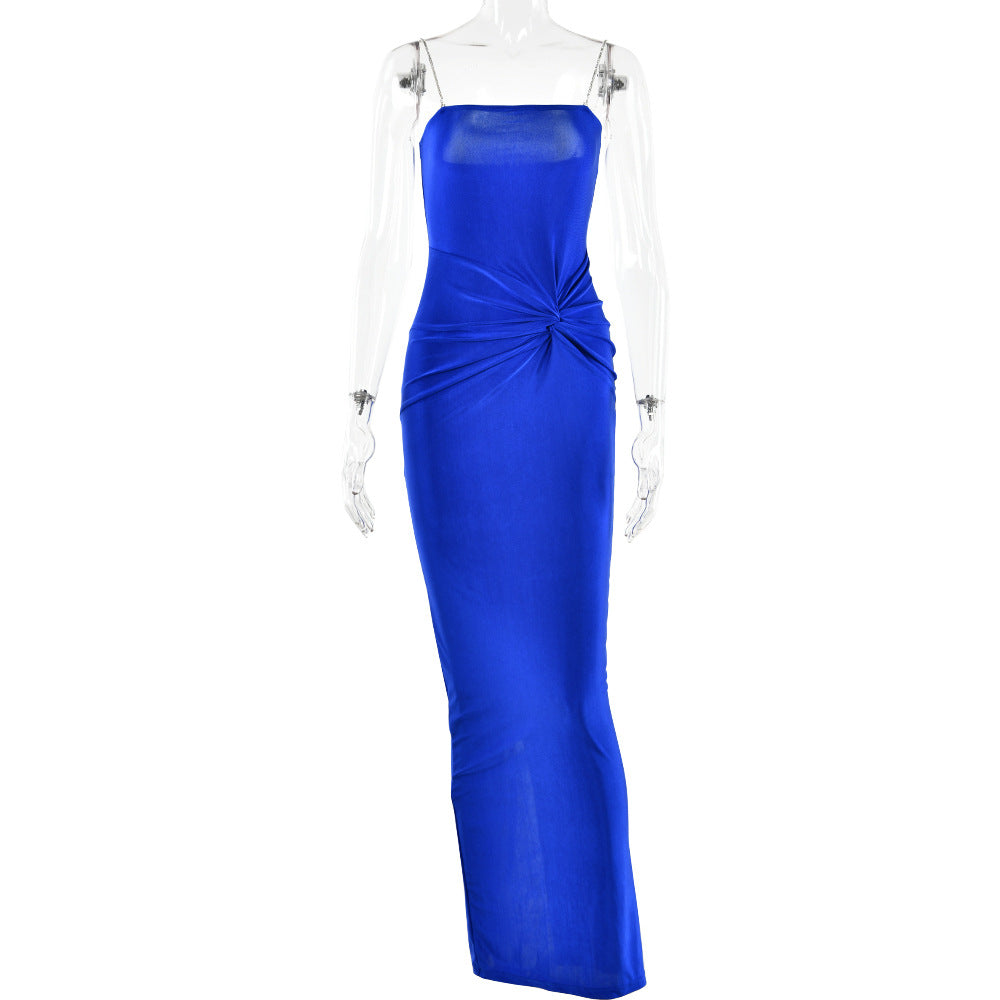 Dress temperament sexy bright diamond halter splicing high waist slim dress 3 colors