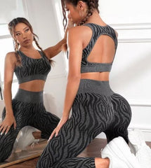 Cheetah Tiger Stripes Quick Dry buttock Lifting Tight Bra Long pants Yoga clothes set 3 colors