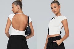 Y2K sexy backless nylon hygroscopic and perspirant comfortable breathable short-sleeved slim-fit top
