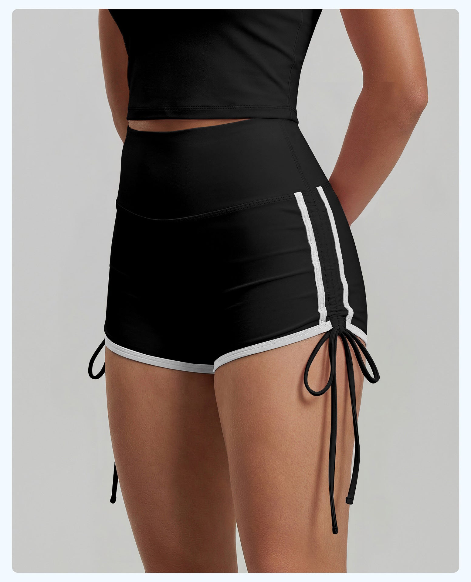 New Drawstring Sports Shorts, High Waist Peach Hip & Color Block Design, Tight Fit for Running, Training & Yoga