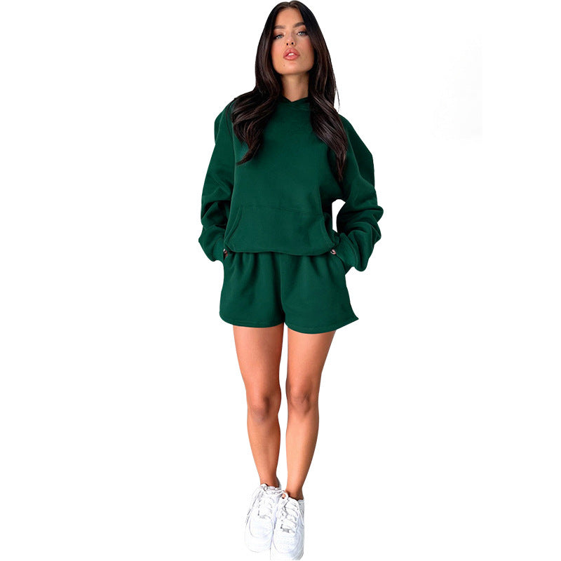 Solid color long-sleeved hoodie shorts set 9 colors 211336