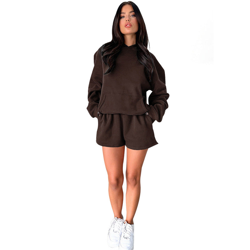 Solid color long-sleeved hoodie shorts set 9 colors 211336