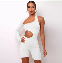 Long-sleeved one-shoulder fashion romper Sexy Spice cutout sports romper 5 colors