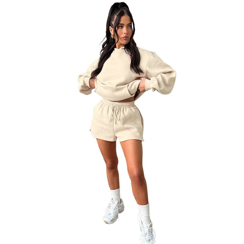 Solid color long-sleeved hoodie shorts set 9 colors 211336