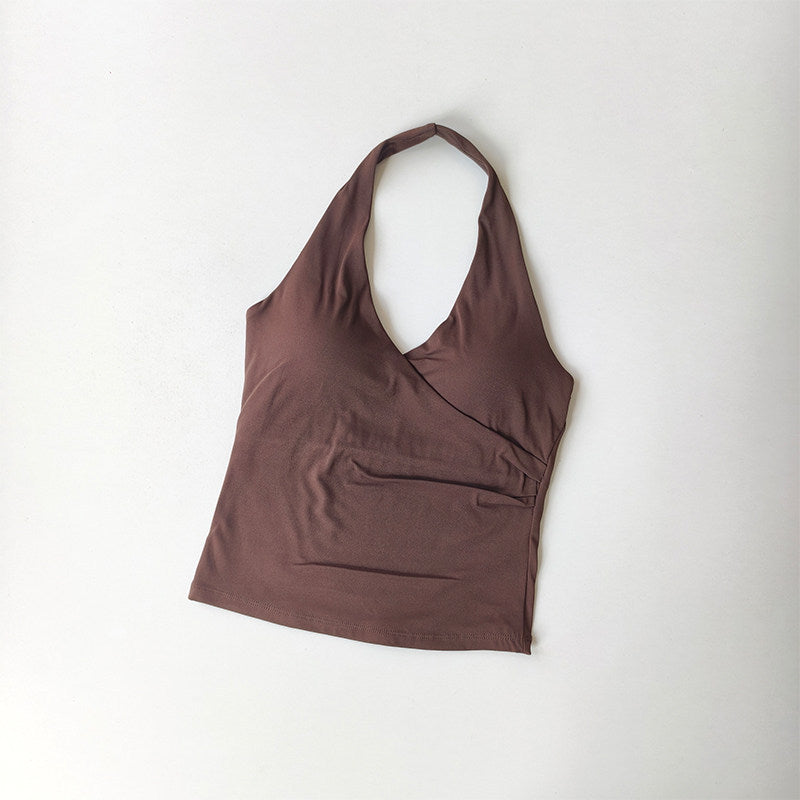New Women V-Neck Halter Cross Back Sports Bra with Built-in Pads, Quick Dry Yoga Tank Top for Workout Fitness