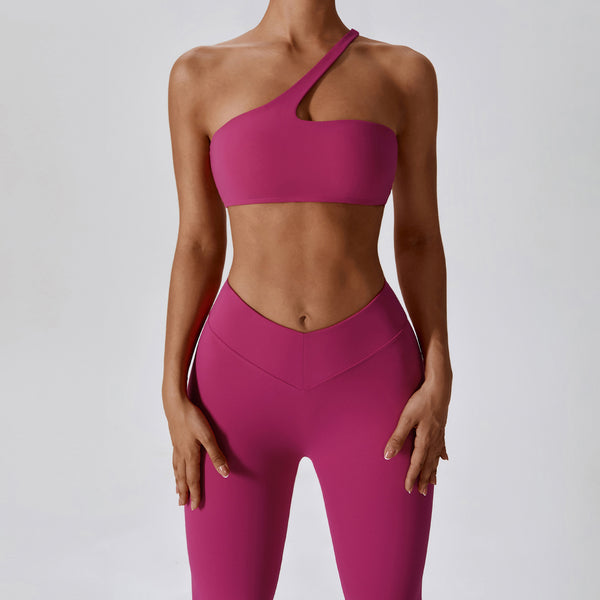 Oblique single shoulder quick dry tight yoga suit Nude exercise 8110 5 colors