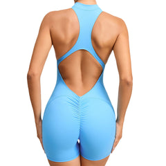 Tight zipper sports yoga pants Peach hip one-piece quick dry pleated fitness jumpsuit 7 colors