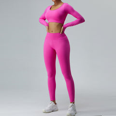 Long sleeve yoga suit women seamless sexy cross back 3 colors