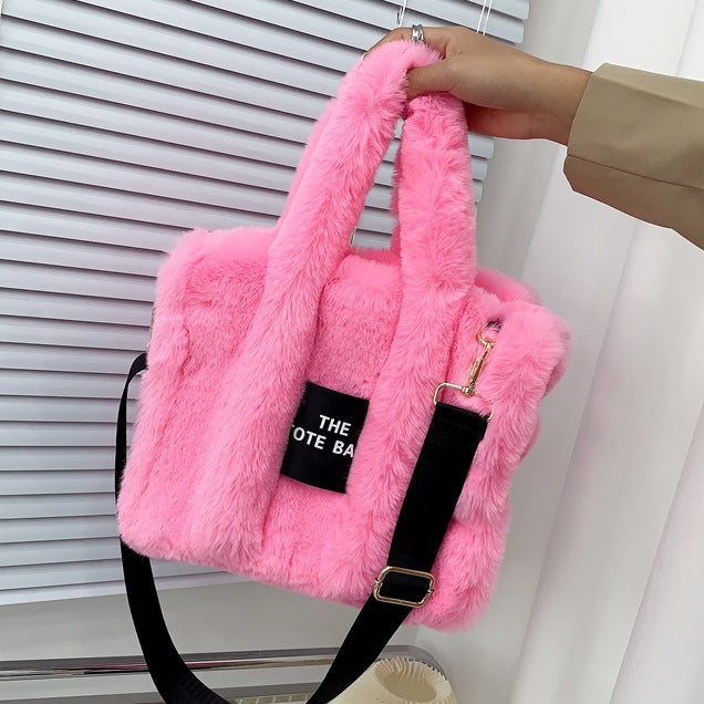 Autumn and winter imitation rabbit hair handbag large capacity tote bag plush bag