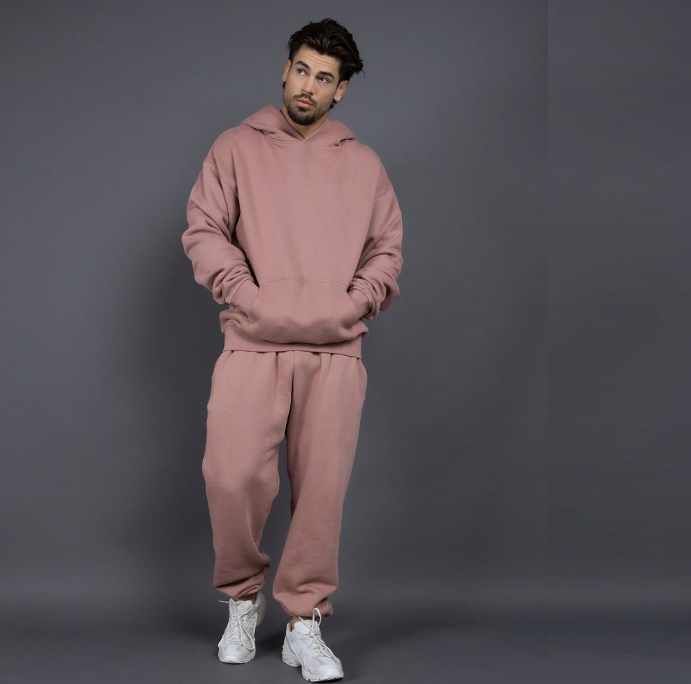 400G fleece plus thick suit men's and women's loose hoodie pants two-piece set 6color