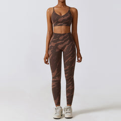 Camouflage print seamless Yoga suit Quick-drying high-waisted running fitness set 7334