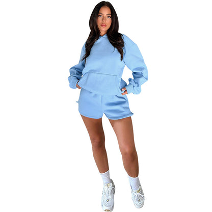Solid color long-sleeved hoodie shorts set 9 colors 211336