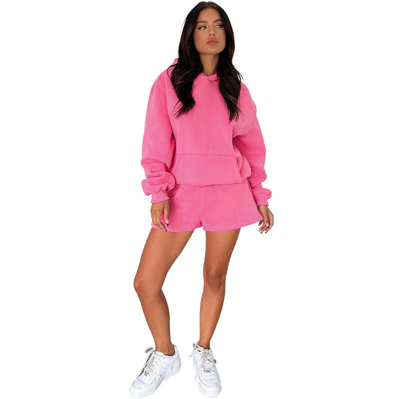 Solid color long-sleeved hoodie shorts set 9 colors 211336