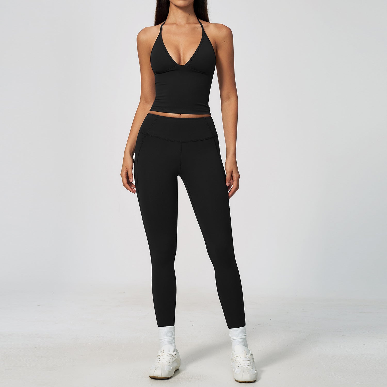 New Sports Set, Halter Open Back Shock-Absorbing & Bust Support High-Stretch Tummy Control Hip Lifting Yoga Outfit for Women