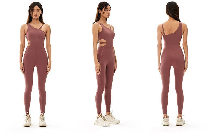 One-piece yoga suit with shoulder strap and chest pad sexy and tight back 3 colors