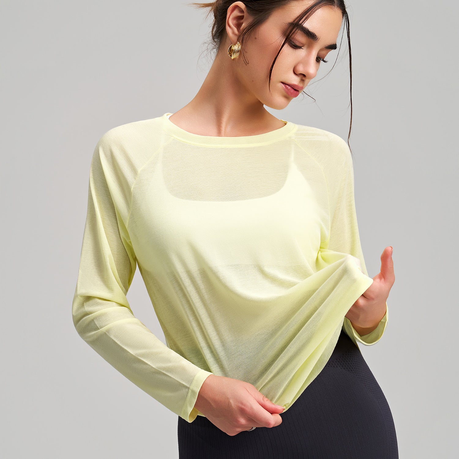 Outside wear bamboo yarn yoga smock female long sleeve round neck blazer loose slim fitness leisure quick dry smock