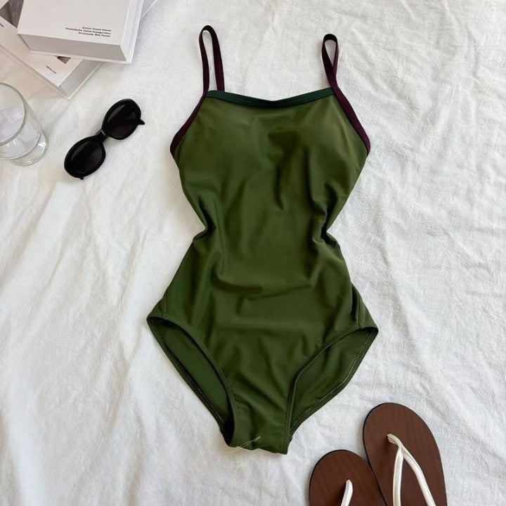 Women's Moss Green Competitive One-Piece Swimsuit, Slim Fit, Sexy & Premium Style, Triangle / Boyleg Leg Cut