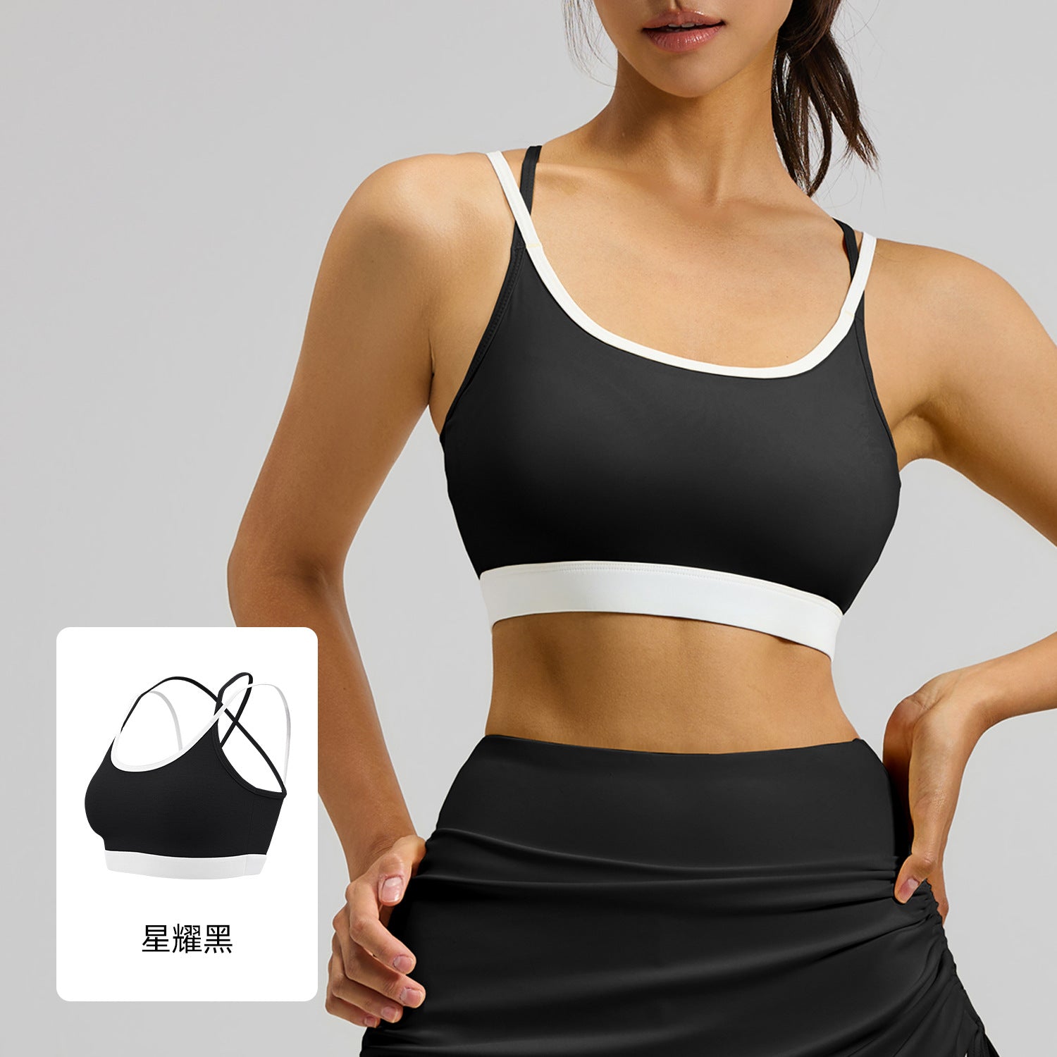 Women Color Block Crisscross Back High Impact Sports Bra, Shockproof Fixed Padding Yoga Tank Top