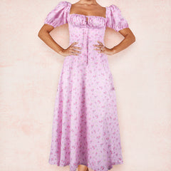 New floral square collar lady slit big swing dress 16 colors