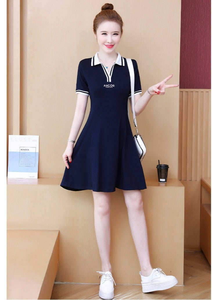 Mid-length POLO collar printed T-shirt for women simple golf dress