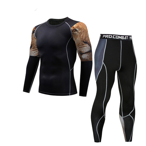 New Sports Tights Men's Lion Head Long-sleeved Sports Men's Fitness T-shirt Quick-drying Elastic PRO Suit-1