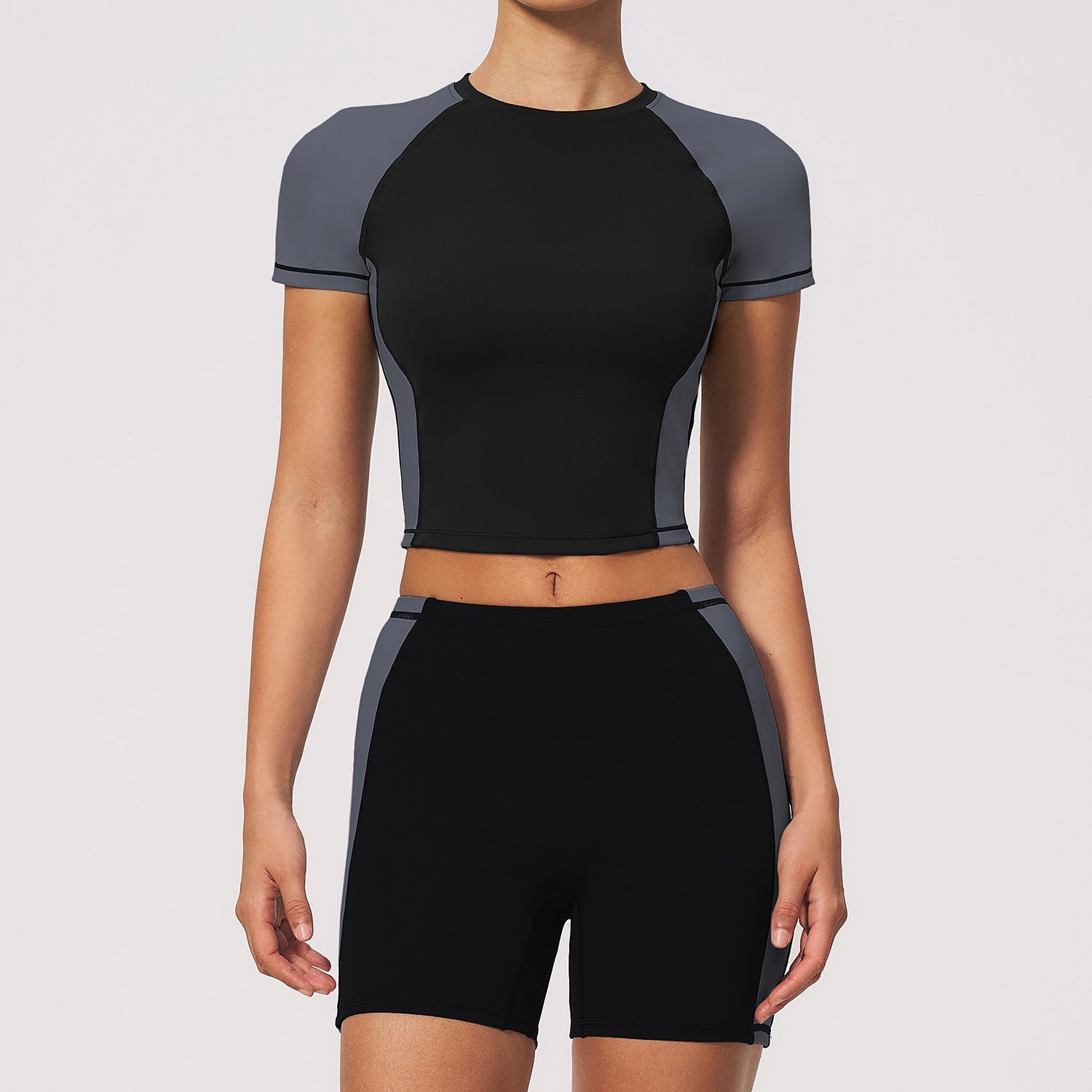 Summer New Women's Color Block Cropped Yoga Outfit, Pilates Training & Running Fitness Set