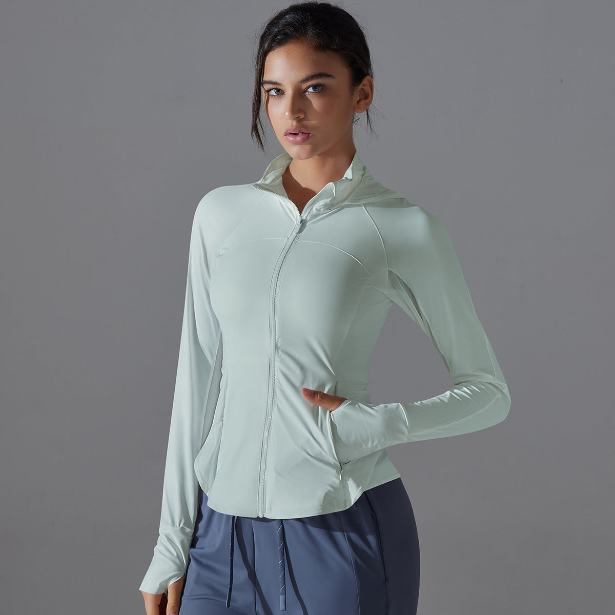 Nylon ice silk  long sleeve slim-fitting sun-proof female summer breathable fitness jacket 4 colors