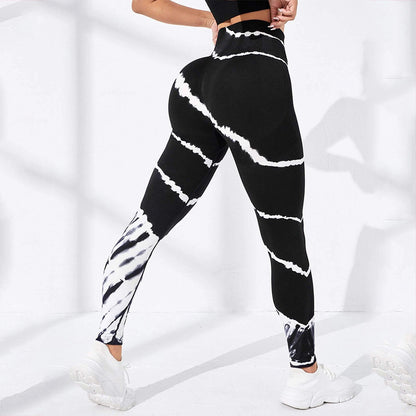 Seamless Tie-dye Striped High-waist Tight Hip-lifting Yoga Quick-drying Training Fitness Pants Sports Trousers Women   5 Colors