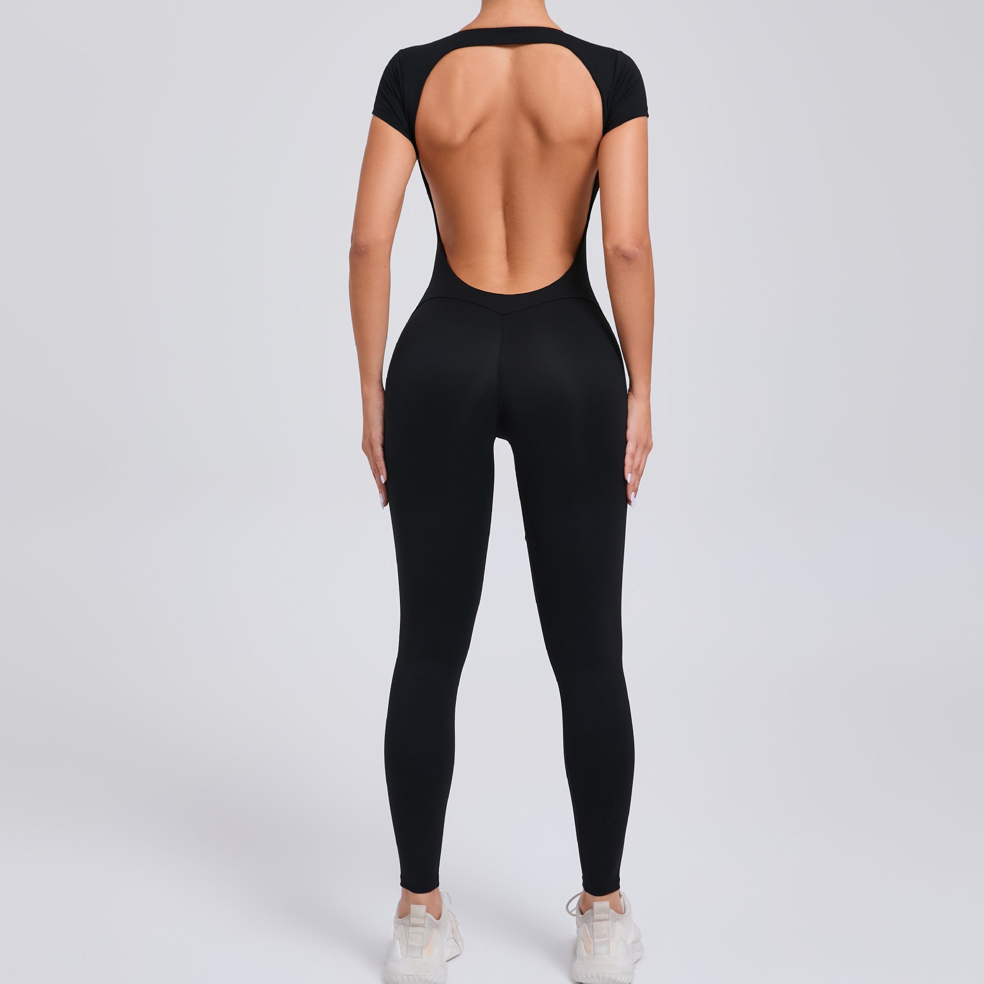 Short sleeve backless hip lift yoga jumpsuit 89071