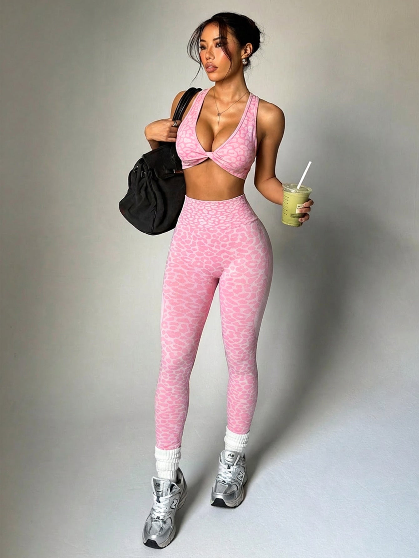 New leopard print yoga clothing underwear female kink beauty back fitness training outdoor running sports pantsuit