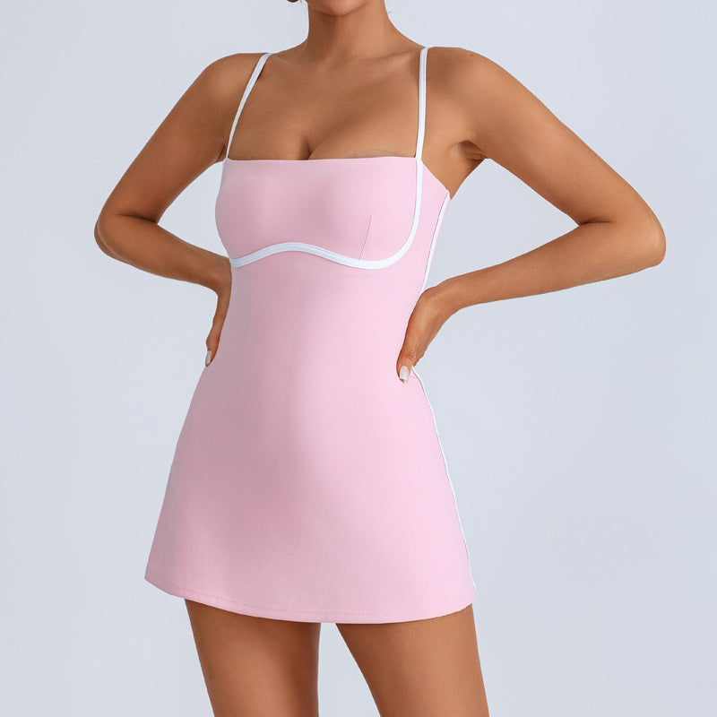 Yoga one-piece dress female color with breast pad anti - skittering sports fitness training tennis skirt