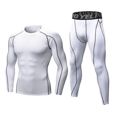 1059+1060 Men's PRO tight-fitting fitness sports training clothes elastic quick-drying suit long-sleeved + trousers 9 colors
