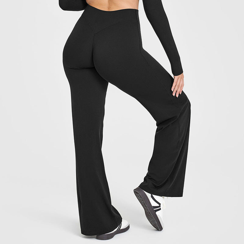 Nude peach hip yoga pants women's high waist straight leg wide leg pants high stretch outside wearing gym pants