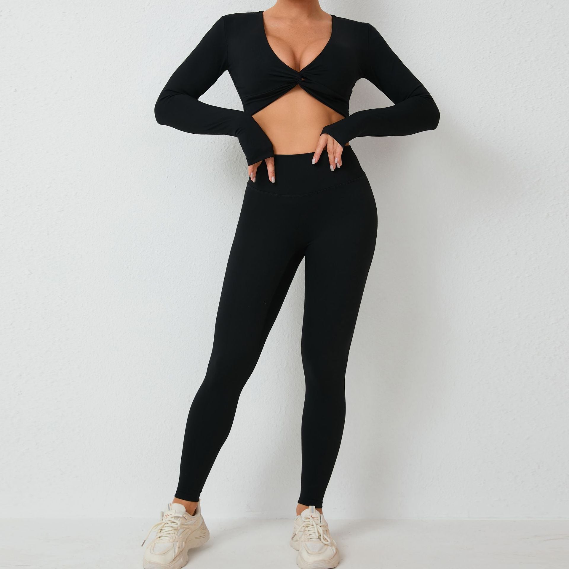 Finger long sleeve yoga suit sexy outside to wear tight 4colors