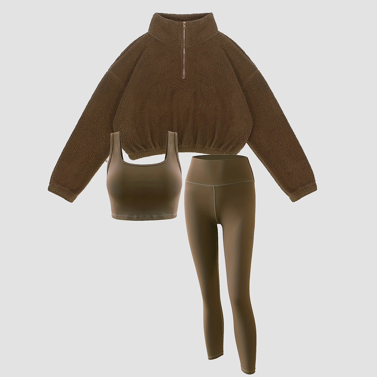 New polar fleece half - zipper high - neck hoodie three - piece vest trousers female sports fitness