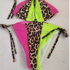 Ladies Split Swimsuit Simple Leopard Stitching Bandage Sexy Ladies Swimsuit Bikini 2 Colors