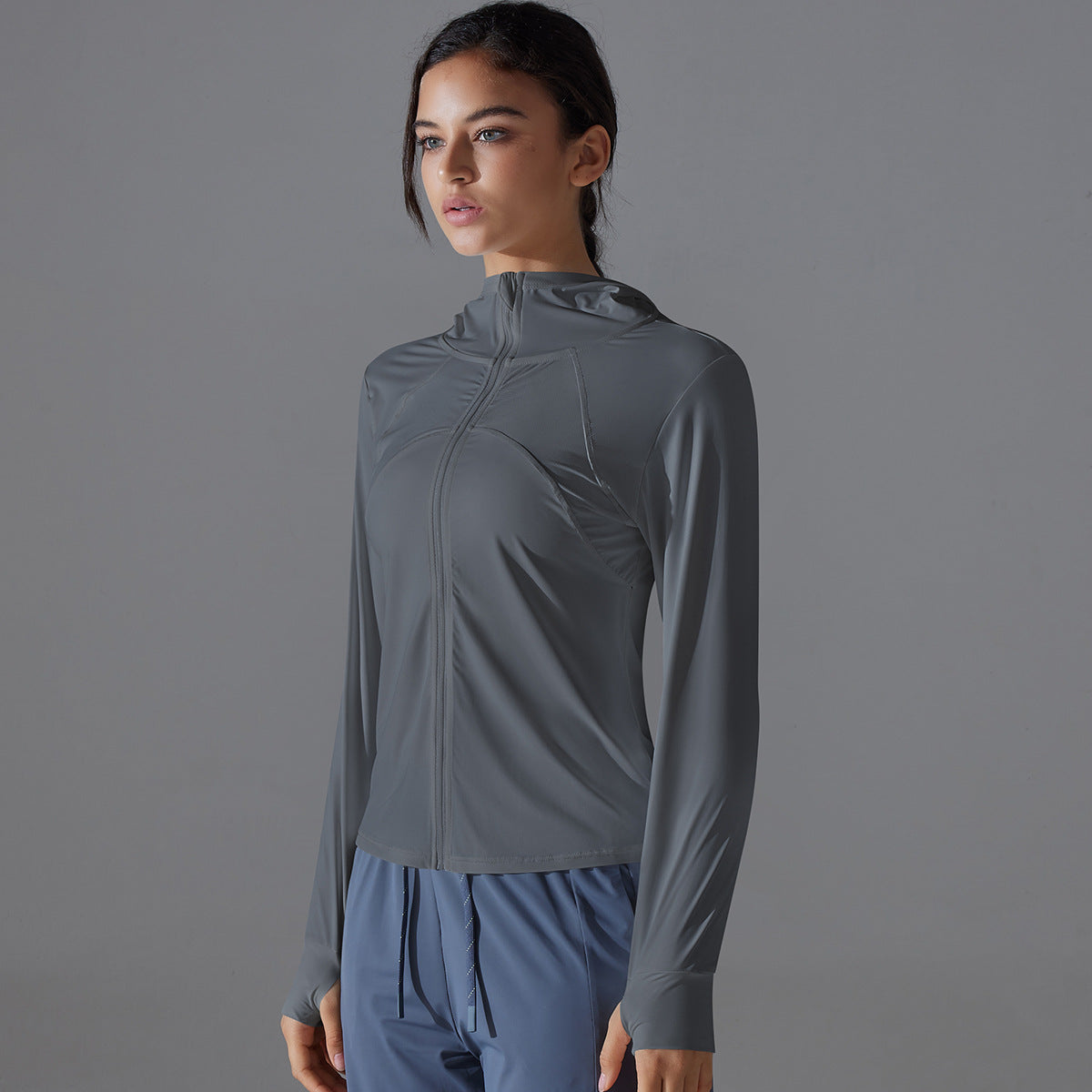 Nylon ice silk  long sleeve slim-fitting sun-proof female summer breathable fitness jacket 3 colors