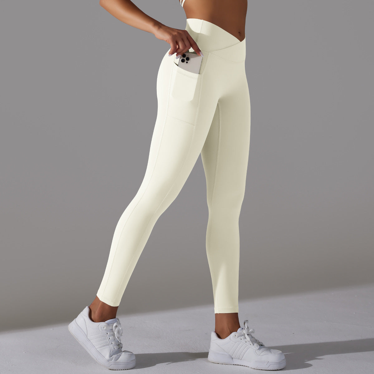 Reversible polyamide cross high-waisted hip lift pocket yoga pants  6colors