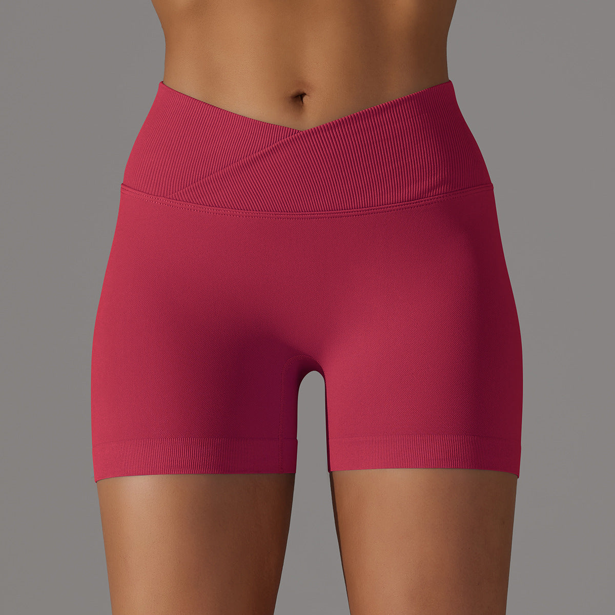 Solid color cross waist peach butt yoga shorts three-quarter pants 15colors