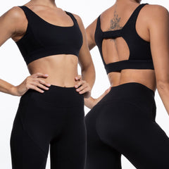 Tight solid color hollow design sports bra high waist nude fitness pants yoga suit 5 colors