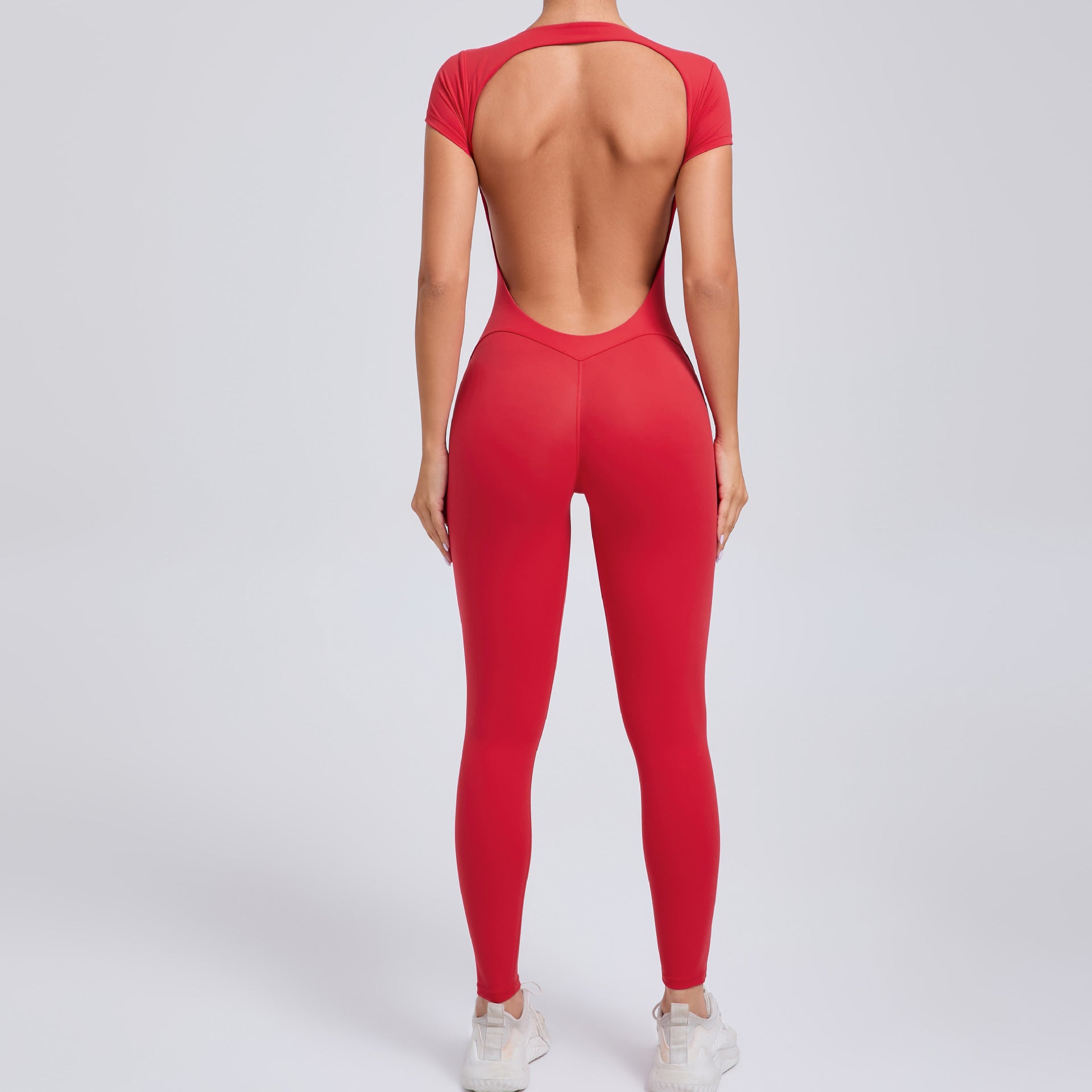 Short sleeve backless hip lift yoga jumpsuit 89071