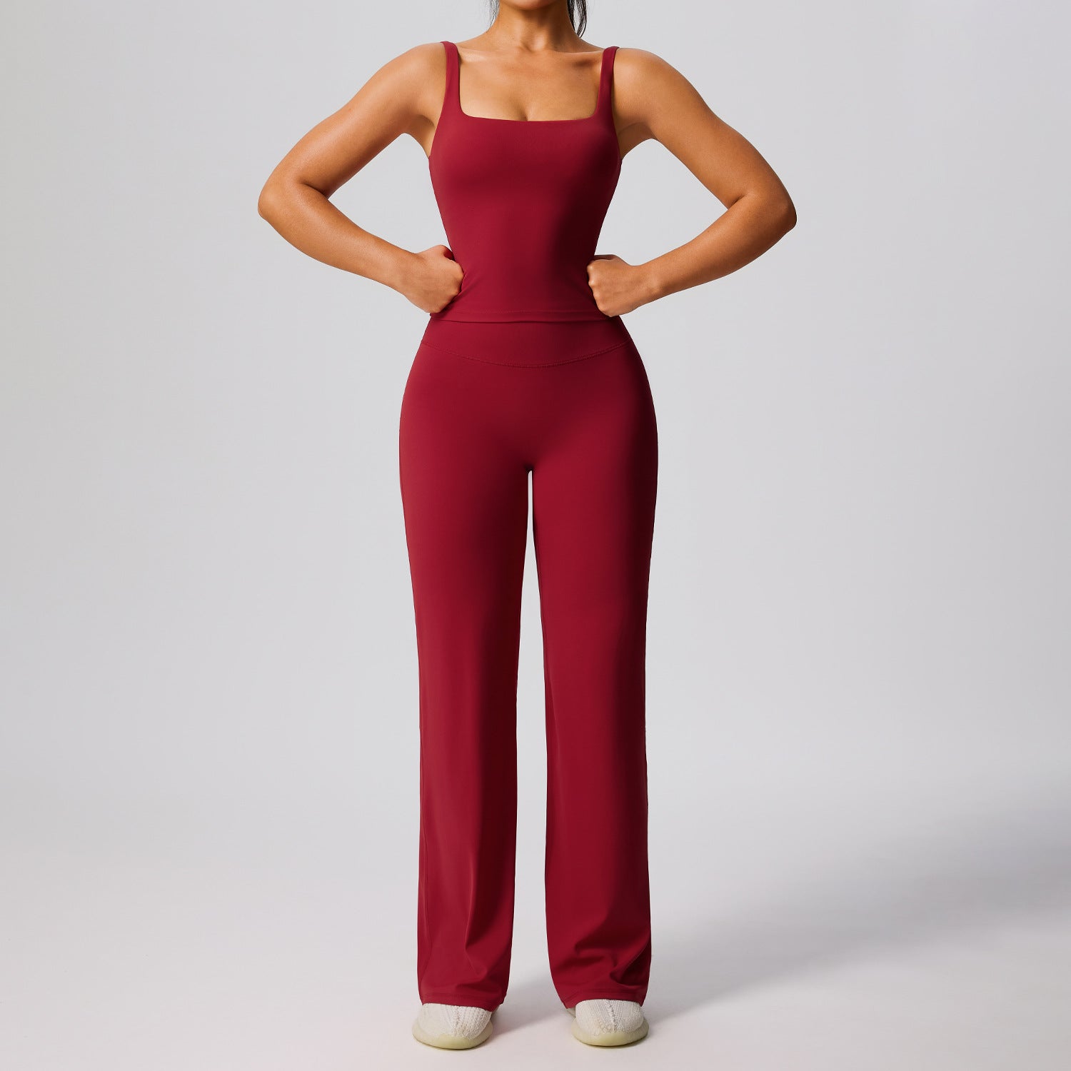 PLUS SIZE New Women's Wide Leg Fitness Set, Outdoor Running Yoga Outfits, Slim Fit Straight Leg Workout Pants