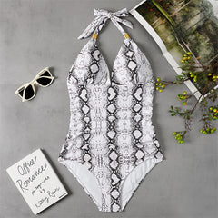 New One-piece Swimsuit Conservative Leopard Print Halter Neck Red Halter Swimsuit 5 Colors